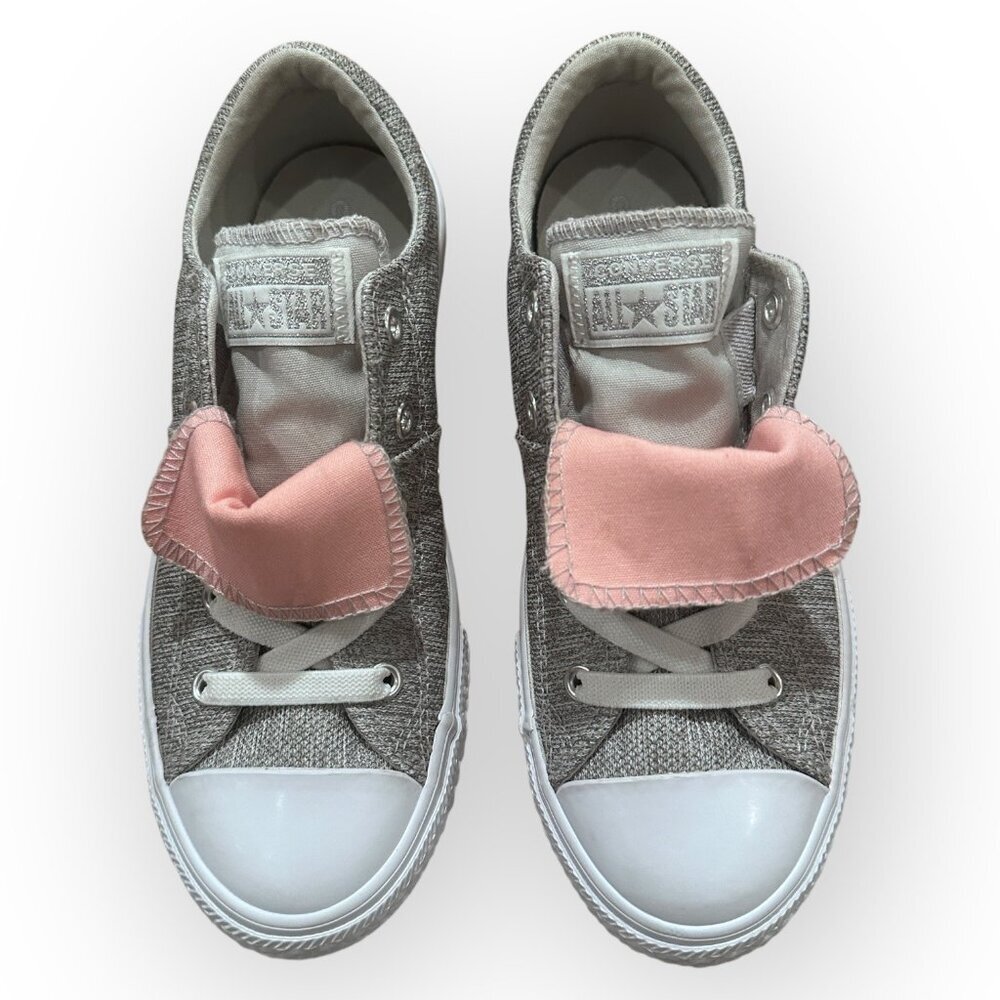 Converse All Star Maddie Slip Low Top Junior Sneakers Grey Pink Size Girls 3